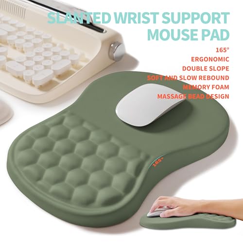 2-in-1 Ergonomic Set, Wave Rise Keyboard Wrist Rest and Massage Bulge Slope Mouse Pad Wrist Support, Cushion Memory Foam Integrated to Relieve Wrist Pain, Olive Green - color: Olive Green