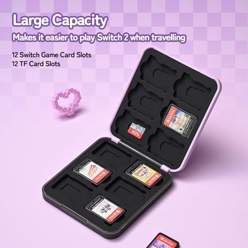 Kuitmor Switch Game Card Case Compatible with Switch 2 (2025) Portable Game Holder Cartridge Case for NS 2 with 12 Game Card Slots, Purple