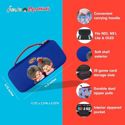 Sonix x Monchhichi Carrying Case for Nintendo Switch 2, Switch 1, Lite, OLED, Protective Travel Case with Game Cartridge Storage | Monchhichi Blue - color: Monchhichi Blue