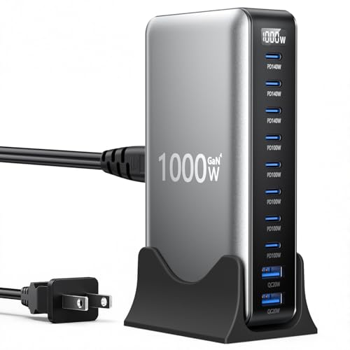 1000W USB C Charger GaN Fast USB C Charging Station Hub，10-Ports PD 140W Laptop Charging Adapter Compatible with MacBook Pro/Air,iPhone,DELL,Steam Deck,Galaxy,Google