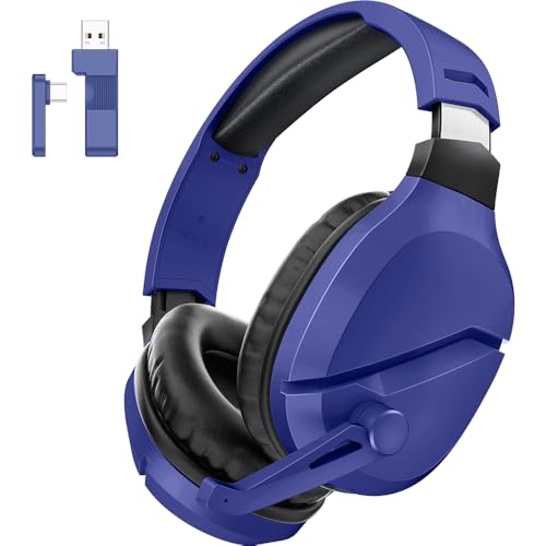 WolfLawS Wireless Gaming Headset with Noise Canceling Microphone for PS5, PC, PS4, 2.4G/Bluetooth Gaming Headphones with USB and Type-c Connector, Wired Mode for Controller - Navy Blue - color: Navy Blue