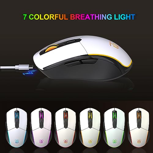 Snpurdiri 60% Wireless Gaming Keyboard and Mouse Combo,Orange Backlit Rechargeable 2000mAh Battery,Mini Mechanical Feel Anti-ghosting Keyboard + Popular RGB Mice for Gaming, Office(Black-White) - color: Black White Combo