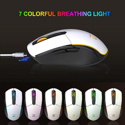 Snpurdiri 60% Wireless Gaming Keyboard and Mouse Combo,Orange Backlit Rechargeable 2000mAh Battery,Mini Mechanical Feel Anti-ghosting Keyboard + Popular RGB Mice for Gaming, Office(Black-White) - color: Black White Combo