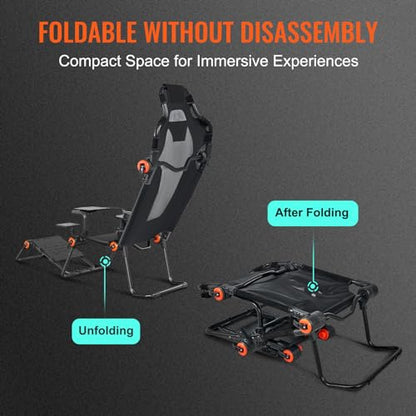 VEVOR Racing Wheel Stand Foldable Fit for Mainstream Brands, Carbon Steel Driving Simulator Cockpit Adjustable Pedal & Dual-Mode Seating,Fit Most Steering Wheels and Pedals