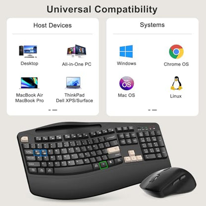 Wireless Keyboard and Mouse Combo, 2.4G Ergonomic Wave Keys(Latte Black) | Full Size Ergonomic Keyboard with Wrist Rest, Phone Holder, 3-Level DPI Silent Mouse with 6-Buttons,for Windows/Mac OS/Laptop - color: Latte Black