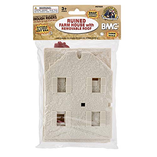 BMC WW2 Ruined Spanish Farm House - Plastic Army Men Playset Accessory - color: Off-white & Red