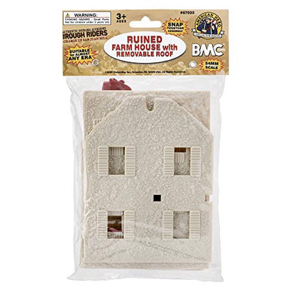 BMC WW2 Ruined Spanish Farm House - Plastic Army Men Playset Accessory - color: Off-white & Red