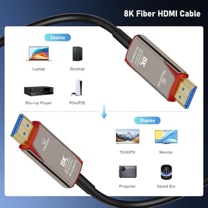 8K Fiber Optic HDMI 2.1 Cable 100ft, High Speed Fiber HDMI Cord 48Gbps, Long Active HDMI Cable, 48Gbps, 8K@60Hz 4K@120Hz, Dynamic HDR, eARC, HDCP 2.2&2.3, 3D, for PC, Monitor, PS5, PS4, Xbox, HDTV - size: 100 Feet