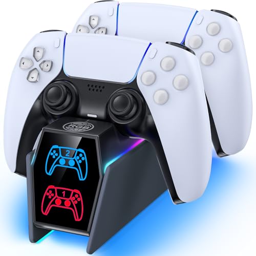 Controller Charger Station Compatible with Play 5 Faceplates Edge & Dual Controller, 9 Lightings P 5 Accessories Charging Station, P 5 Dock Stand with LED Indicator & On-Off Switch, Gray - color: Gray