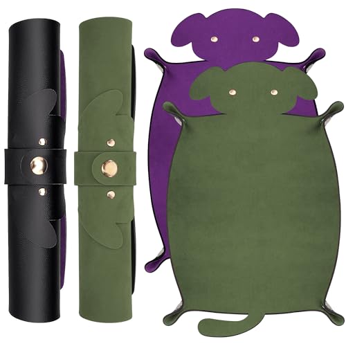 SIQUK 2 Pieces Dog Dice Rolling Tray Folding Dice Mat Trays PU Leather Scroll Dices Holder Storage for D&D RPG Games (Dark Green, Violet) - color: Dark Green, Violet