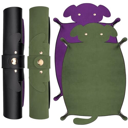 SIQUK 2 Pieces Dog Dice Rolling Tray Folding Dice Mat Trays PU Leather Scroll Dices Holder Storage for D&D RPG Games (Dark Green, Violet) - color: Dark Green, Violet