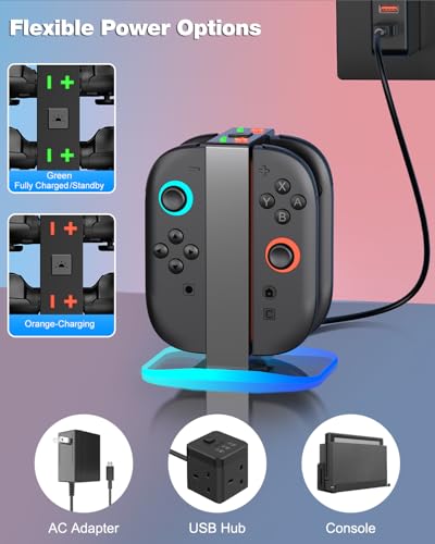 Upgraded Switch 2 Charging Dock for Nintendo Switch 2 Joycons, 4-in-1 Magnectic Controller Fast Charging Station with Adjustable 8 RGB Lights, Compact Desktop Stand for Bedroom & Gaming Setup,S - size: S-Square Sturdy Dock