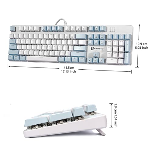 Merdia 104 Keys US Layout Wired Mechanical PC Gaming Keyboard | White LED Backlit Hot Swappable Brown Switch Full Size Mechanical Keyboard | Blue & White Keycaps Wired Gaming Computer Keyboards - color: Brown Switch Blue & White