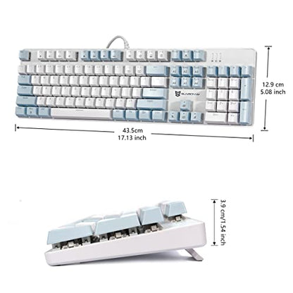 Merdia 104 Keys US Layout Wired Mechanical PC Gaming Keyboard | White LED Backlit Hot Swappable Brown Switch Full Size Mechanical Keyboard | Blue & White Keycaps Wired Gaming Computer Keyboards - color: Brown Switch Blue & White