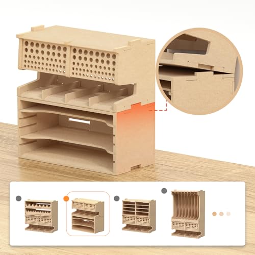 Wooden Model Kit Tool Storage Rack with 100 Holes, Brush/Paint Organizer with MDF Material, Craft Supplies Storage, Brush/Tool Holder, Suitable for Tamiya/Gundam Tools, GK6