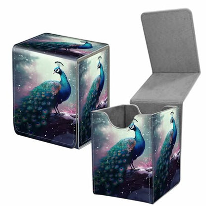 Card Deck Box for Trading Cards,MTG Commander Deck Box Fits 100+ Single Sleeved Cards,Leather Magnetic Card Storage Box for YuGiOh TCG CCG Cards,Peacock - color: Peacock