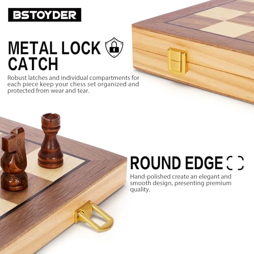 Magnetic Wooden Chess Set for Adults Kids, 15" Folding Chess Boards with 2 Extra Queens, Portable Travel Chess Sets with Pieces Storage Slots, Beginner Chess Game Set for Kids, Adults - style: Magnetic Chess Set