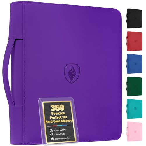 Fabmaker Top Load Binder Holds 360 Cards, Portable Card Binder with Retractable Handle, Side Loading Trading Card Storage for 3"x4" Hard Card Sleeves, Collectible Case for Games, Sports Cards, Purple - color: Purple