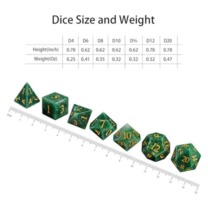 LUCKY-M Stone Dice DND Set, African Jade Dice for Dungeons and Dragons and Role Playing Game, D&D Accessorie with Dice Case (African Jade) - color: Gem-african Jade