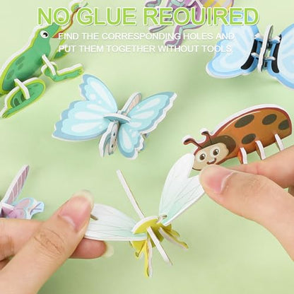 LOMIMOS 50Pcs Educational 3D Cartoon Puzzle for Kids,Insect and Animal Learning Educational Paper Puzzle Toy for DIY Crafts Birthday Party Favor Gifts. - style: Insects and animals