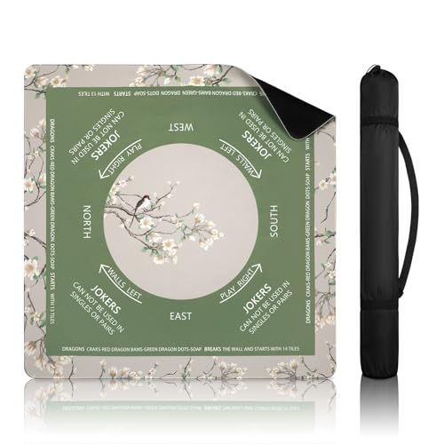 DEVPNR Mahjong Mat for Table with Black Carrying Bag, 32.6"x32.6", Green | Non-Slip Table Cover, Noise-Reducing, with Rules, Easy Storage, for American Mahjong, Poker, Card & Board Games - color: Green