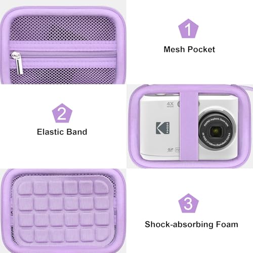 Canboc Hard Case for KODAK PIXPRO FZ55/ FZ45/ FZ43/ FZ53 16MP Digital Camera, Vlogging Camera Bag, Zipper Mesh Pocket fit Cable, SD Card, Purple (Case Only) - color: T-Purple