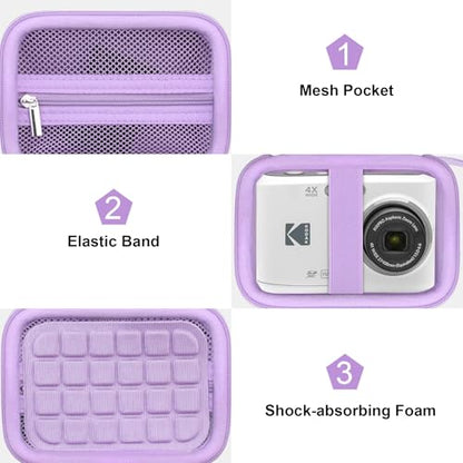 Canboc Hard Case for KODAK PIXPRO FZ55/ FZ45/ FZ43/ FZ53 16MP Digital Camera, Vlogging Camera Bag, Zipper Mesh Pocket fit Cable, SD Card, Purple (Case Only) - color: T-Purple