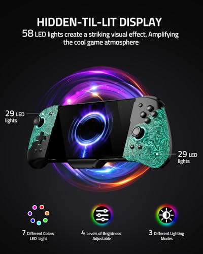 FUNLAB Switch Handheld Controller for Nintendo Joycon Replacement, Hall Effect Luminous Switch Joypad Controller Customizable, Ergonomic Switch One-Piece Joypad Controllers Replacement - 7 LED Colors - color: Black-Ripple Pattern