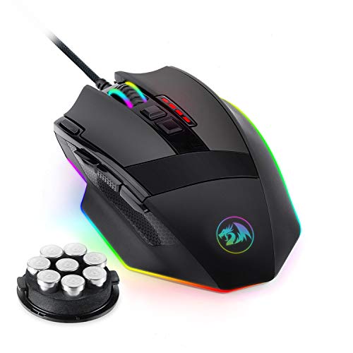 Redragon M801 Gaming Mouse, RGB PC Gaming Mouse MMO with 9 Programmable Buttons Macro Recording, 16000 DPI, Fire Button for Gaming Windows Computer - Wired, Black - color: Deep Black
