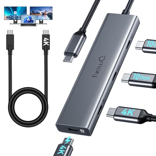 4-Port USB-C Splitter for USBC PD Monitor, Portable Screen, Type C Monitors | USB C Video Hub, 4 x 10Gbps, DP Alt 4K@30-60Hz, 100W PD