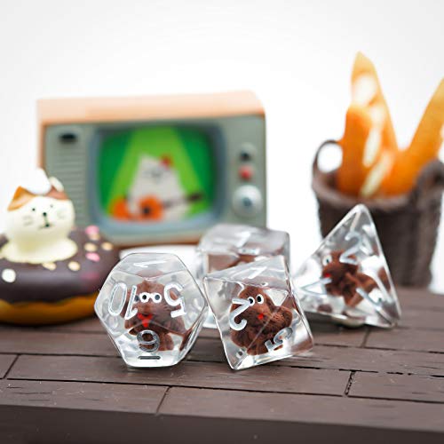 Cusdie 7-Die DND Dice, Polyhedral Dice Set Filled with Animal, for Role Playing Game D&D Dice (Tedy Dog) - color: Tedy Dog