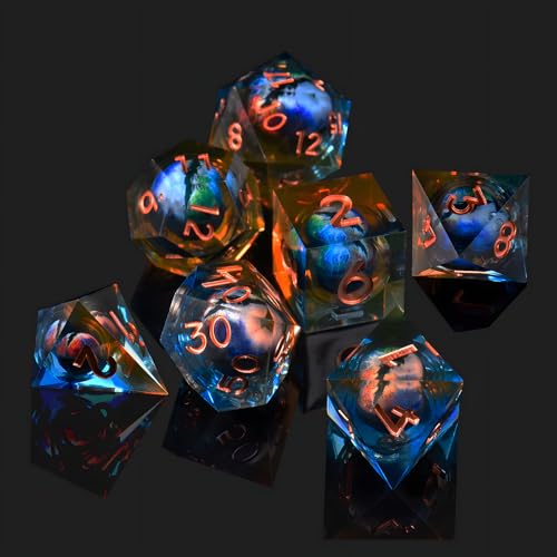 Dragon Eye DND Dice Set, 7 Pcs Liquid Core Resin Sharp Edged Polyhedral D&D Dice for Dungeons and Dragons RPG Role Playing Table Games