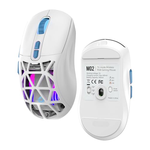Wireless Gaming Mouse, Rechargeable&Rechange Shell,RGB Programmable Macro Mouse, Lightweight Mouse,10000 DPI,Tri-mode Wired/BT 5.0/2.4GHz Wireless Mouse Gaming with 2 Side Buttons (White Blue) - color: White Blue