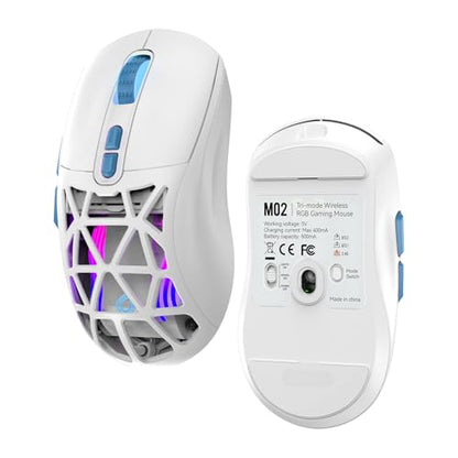 Wireless Gaming Mouse, Rechargeable&Rechange Shell,RGB Programmable Macro Mouse, Lightweight Mouse,10000 DPI,Tri-mode Wired/BT 5.0/2.4GHz Wireless Mouse Gaming with 2 Side Buttons (White Blue) - color: White Blue