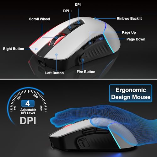BlueFinger Wireless Gaming Keyboard and Mouse Combo, RGB Rainbow Backlit Rechargeable Battery, 87 Keys TKL Light Up Keyboard with Ergonomic Gaming Mouse for Mac Laptop Computer PC Gamer(White & Black) - color: White & Black