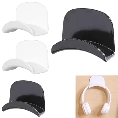 Headphone Hook Holder for Desk, 4 Pack Universal Headphone Hanger Wall Mount with Strong Adhesive, Under Desk Headset Stand Organizer for Gaming PC Accessories, Cables, and Controllers (Black&White)
