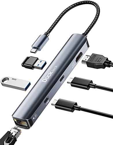 USB C Hub Ethernet,6 in 1 Laptop Docking Station, Dockteck USB C Multiport Adapter with 4K@60Hz HDMI, 100W PD, 1Gbps LAN, 2 USB 3.0 for MacBook Pro/Air, Surface Pro, XPS and More - size: 6 in 1, style: 6 in 1