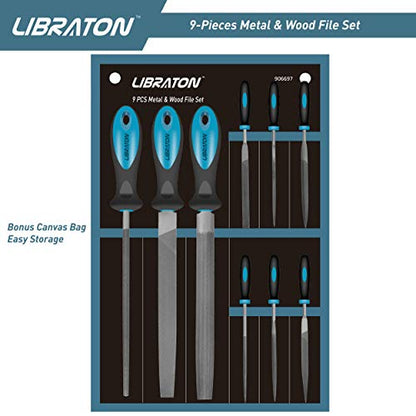 LIBRATON Metal Files 9PCs, File Set for Metal, Needle Files, Files Rasps | Flat, Round, Half-Round Files for Metalworking, Metal, Woodworking, Wood, Carpentry - style: Metal File-9PCS