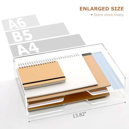 2 Pack- Stackable Paper Letter Tray, Enlarged A4 File Desk Organizer Acrylic Desk Organizers and Accessories Sorter Tray, Clear Workspace Office Supplies Organizers, 13.78inx9.25inx3.62in - style: Enlarged 2 Tier Trays