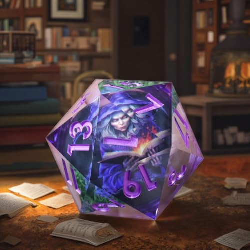 Mini Planet DND Sharp Edge Giant 50mm Dungeons and Dragons Chonk D20 Liquid Core Polyhedral RPG MTG Table Games Dice - color: Wise Witch E16