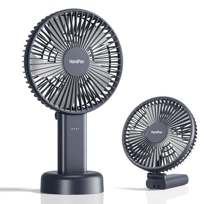 HandFan Quiet 6 Inch Handheld Fan [34H Max Cooling Time], 6 Speed Rechargeable Personal fan and Desktop with Base, 180° Foldable for Travel Concerts Makeup Office (Grey) - color: grey