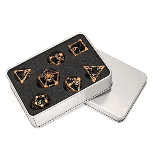 Hollow DND Dice Set, Metal Dice 7-Piece RPG Gaming Dice for D and D Pathfinder, MTG and Other Tabletop Role-Playing Games (Gold and 3D Dragon) - color: 3d Dragon Gold