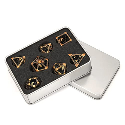 Hollow DND Dice Set, Metal Dice 7-Piece RPG Gaming Dice for D and D Pathfinder, MTG and Other Tabletop Role-Playing Games (Gold and 3D Dragon) - color: 3d Dragon Gold