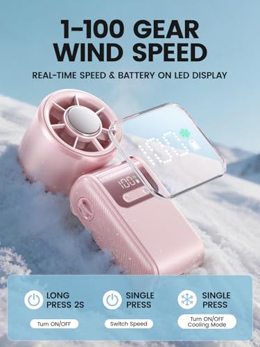 Portable Mini Handheld Fan, Small Hand Fan with Ice Cooler, 100 Speeds, 11Hrs Cooling Time, 20000 RPM Turbo Hand Held Fan for Travel, Outdoor, Beach & Makeup Pink - color: Pink