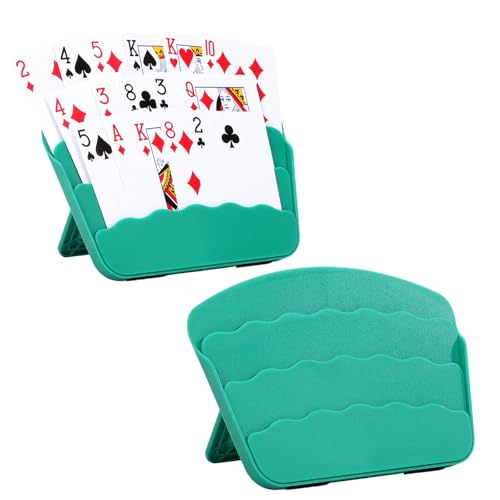 2 Pack Playing Cards Holder for Little Hands or Arthritis Hand,Three Layers Design for UNO Game Nights,Poker,Canasta,Adults,Kids Seniors，Playing Card Accessories for Family Gatherings and Travel - color: 2 Pack Green