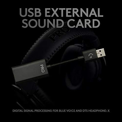 Logitech G PRO X Wired Gaming Headset - Black | Blue VO!CE Detachable Boom Mic, DTS 7.1, 50 mm Drivers, USB/3.5mm Aux, Spare Memory Foam Ear Pads, Bag & USB DAC Included - size: Wired, style: Classic