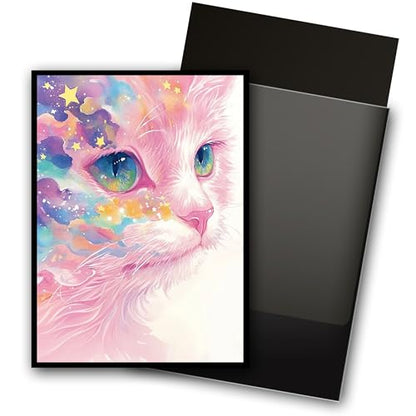 MTG Card Sleeves, Ultra Clear Front & Matte Finish Back, 100 Count Standard Size Matte Art Sleeve for Magic The Gathering - color: Pink Cat