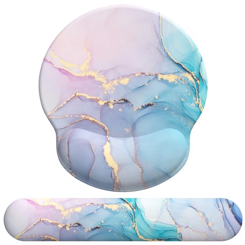 eulps Mouse Pad Wrist Support, Ergonomic Memory Foam Keyboard Wrist Pad & Gel Wrist Rest Set for Computer Keyboard for Easy Typing & Pain Relief for Office & Home (Cyan Pink Marble) - color: Cyan Pink Marble