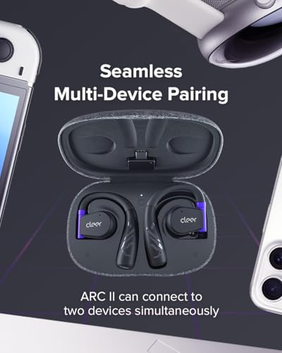 Cleer ARC II Gaming Earbuds True Wireless Open Ear Headphones, White | Ultra-Low Latency, Snapdragon Sound, Bluetooth 5.3, USB-C Dongle, 35Hr Battery - color: White Purple