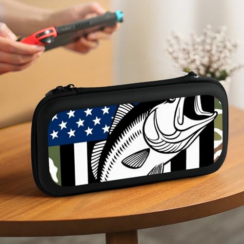 PUYWTIY Portable Hard Shell Case Compatible with Nintendo Switch, Travel Carrying Storage Bag with 15 Game Cartridges American Flag Camo Fishing Fish Game Console Pouch - color: Color(98)